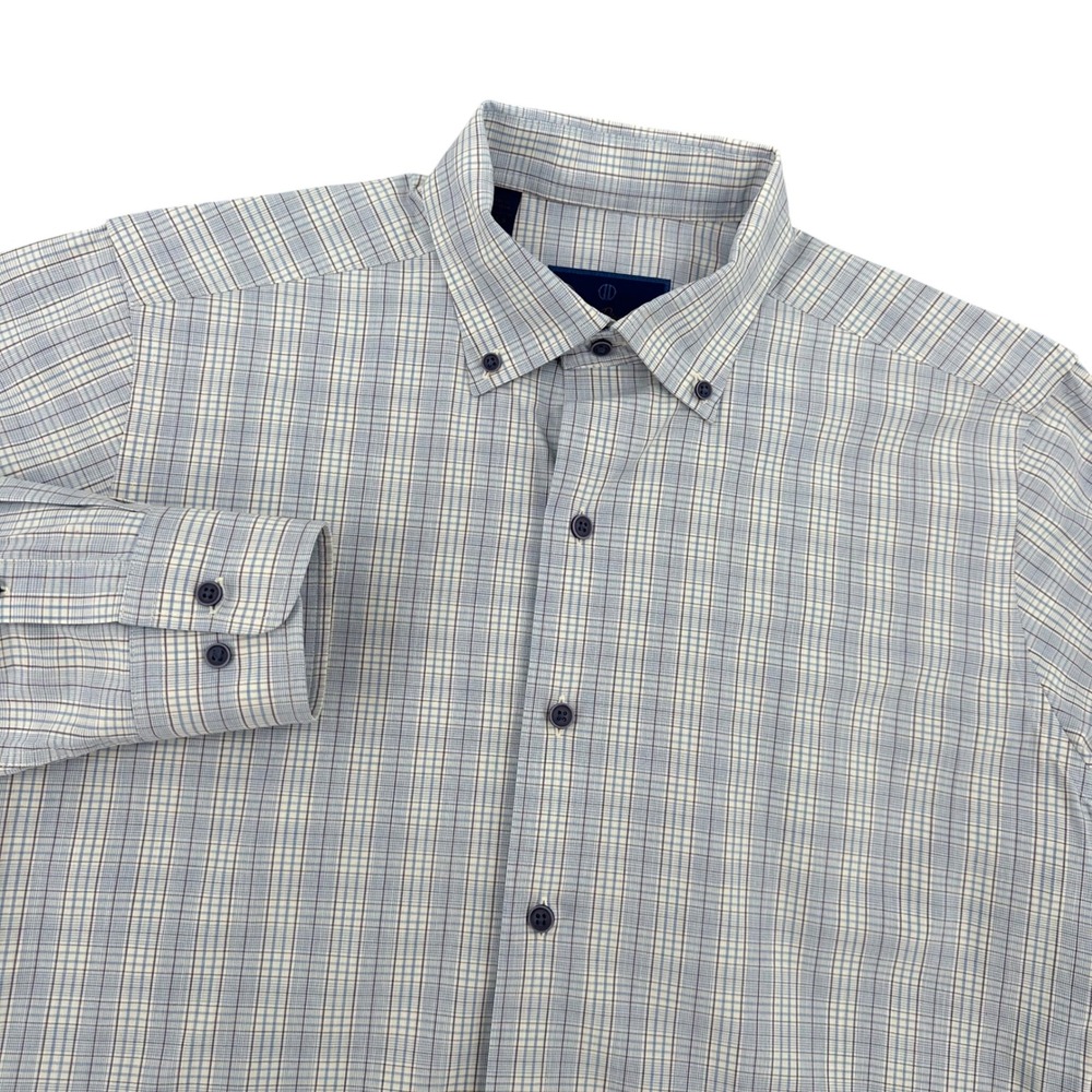 David Donahue Mens Blue Plaid Cotton Button Down Shirt Size 15.5 M Long Sleeve